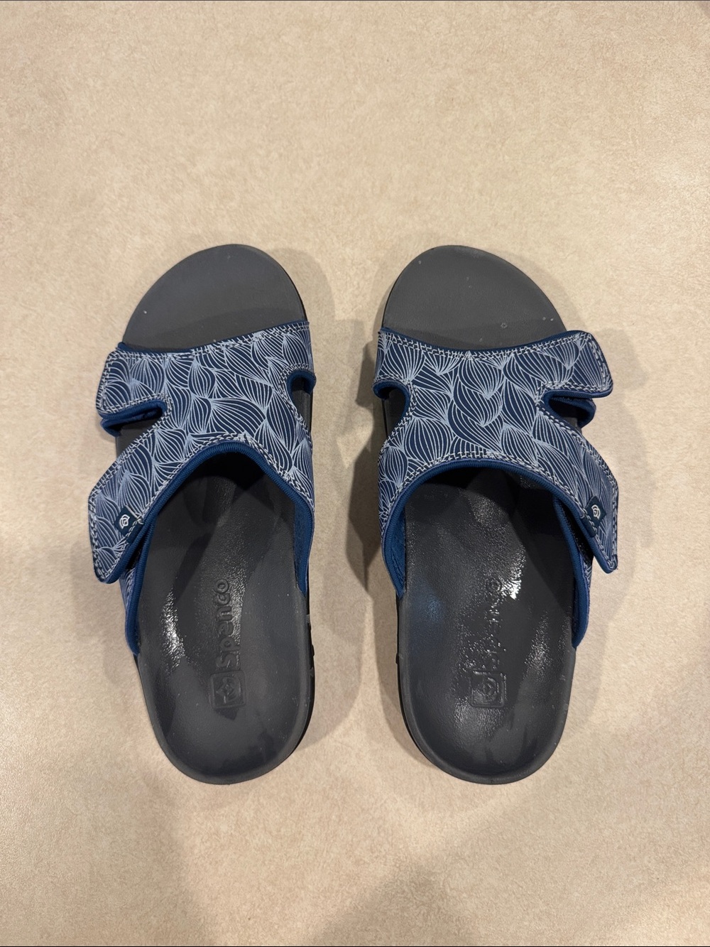 Women's Spenco Orthotic Navy Patterned Slide Sandals - Adjustable Comfort